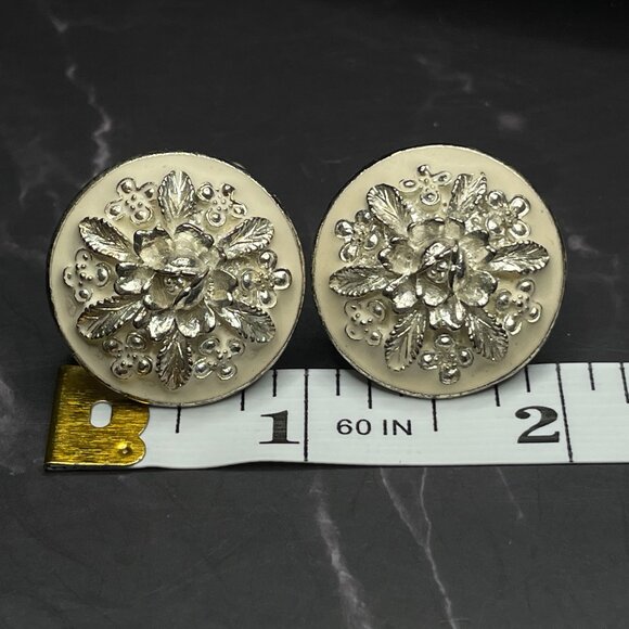 Vintage Edgar Berebi Round Flower Enamel Clip On Earrings 1980s Signed Designer - Picture 9 of 10